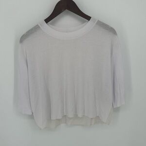 Alo Yoga Cropped Mesh-Lined Short Sleeve Top Ribbed White Size Medium